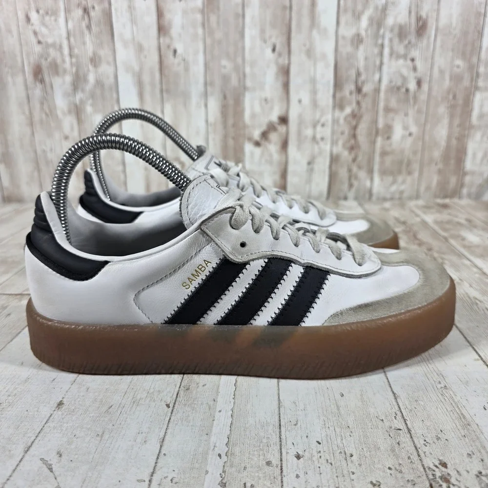 Adidas Samba Sambarose Womens 6.5 White Black Gum Platform Sneakers PGD 789006